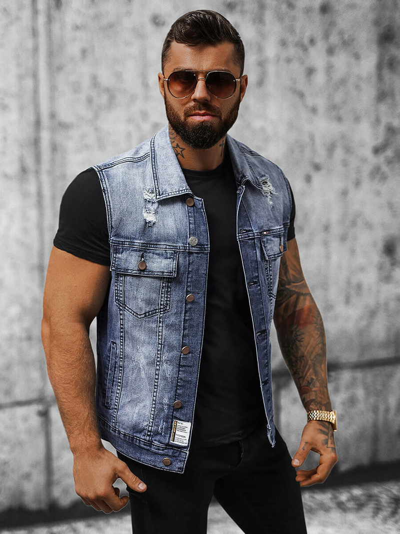 Kamizelka męska jeansowa niebieska OZONEE NB/MJ539B