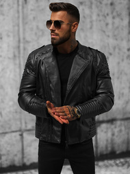 Куртка шкіряна чоловіча Чорна OZONEE O/8901