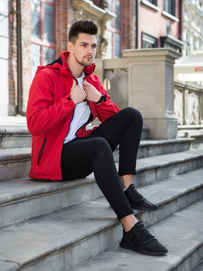 Kurtka softshell męska z kapturem czerwona OZONEE JS/56008Z