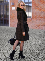 Płaszcz damski z futerkiem czarny OZONEE JS/53M5200/1