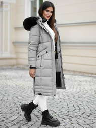 Kurtka zimowa damska długa pikowana szara OZONEE O/W377Z