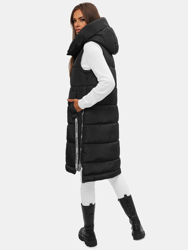 Kamizelka damska długa z kapturem czarna OZONEE O/DK113/1