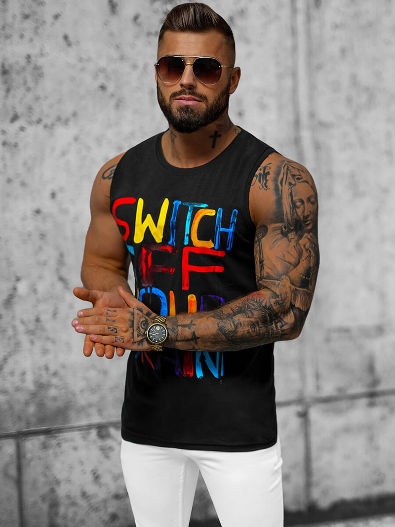 Koszulka bez rękawów męska czarna OZONEE O/T102/3Z