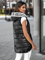 Kamizelka damska długa pikowana z kapturem czarna OZONEE JS/16M9115/392