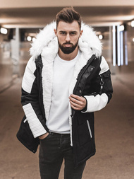 Kurtka zimowa męska parka z futerkiem czarno-biała OZONEE O/5832