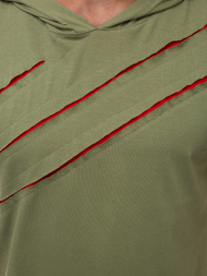 T-Shirt z kapturem męski khaki-czerwony OZONEE A/1185Z 