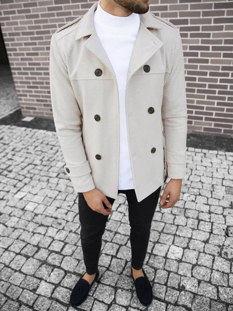 Płaszcz męski z pagonami jasny-ecru OZONEE O/5627