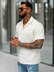 Koszula męska z krótkim rękawem ecru OZONEE O/B2257