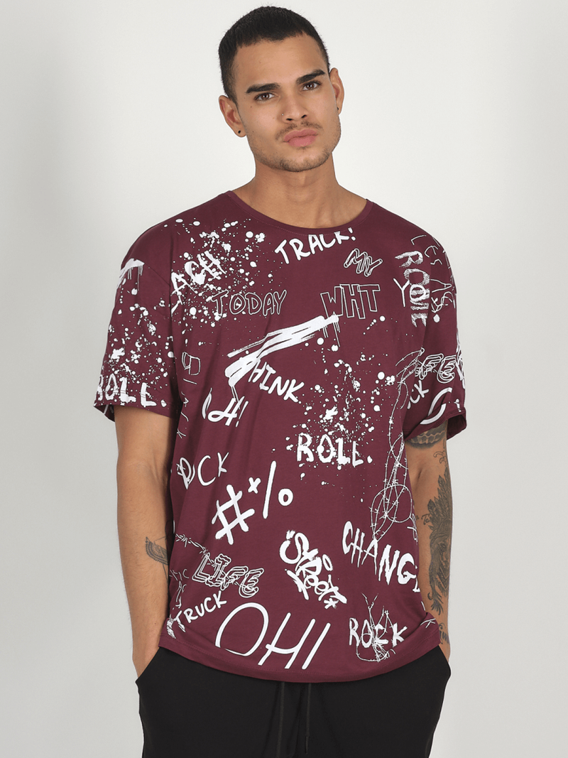 T-Shirt męski z nadrukiem bordowy OZONEE MR/21530