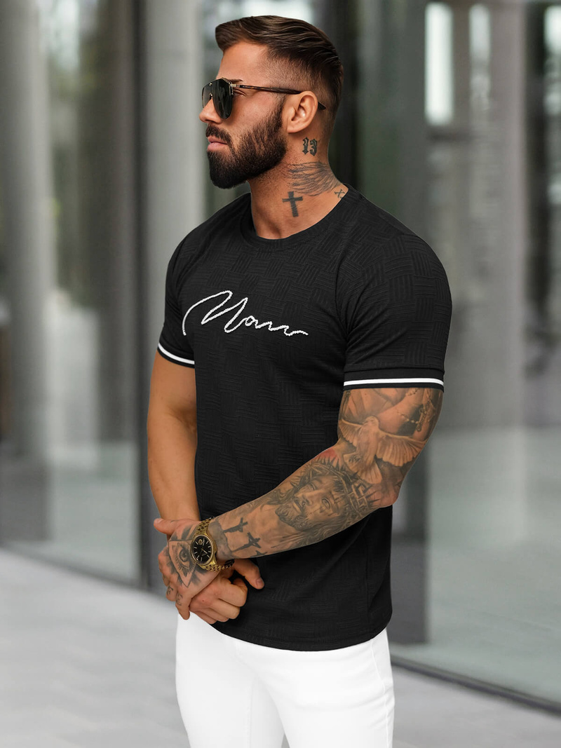 T-shirt męski slim fit czarny OZONEE O/QS11628