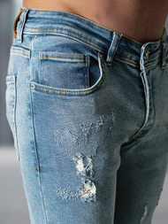 Spodnie jeansowe męskie slim fit niebieskie OZONEE O/0526