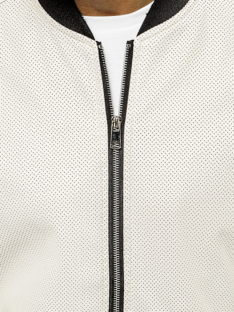 Kurtka przejściowa skórzana męska bomberka biała OZONEE N/7110/8