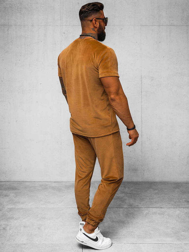 Komplet dresowy męski welurowy camelowy OZONEE O/12135Z