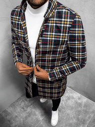 Płaszcz męski w kratę granatowo-beżowy OZONEE O/5628