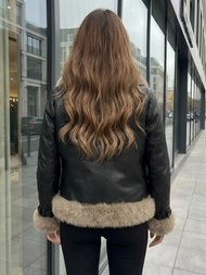 Жіноча шкіряна kуртка чорна OZONEE JS/61M8517/392Z