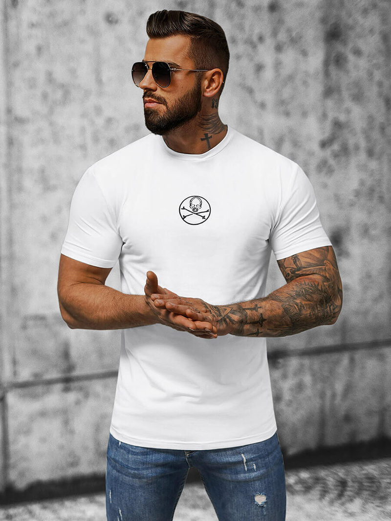 T-shirt męski slim fit biały OZONEE NB/MT3043