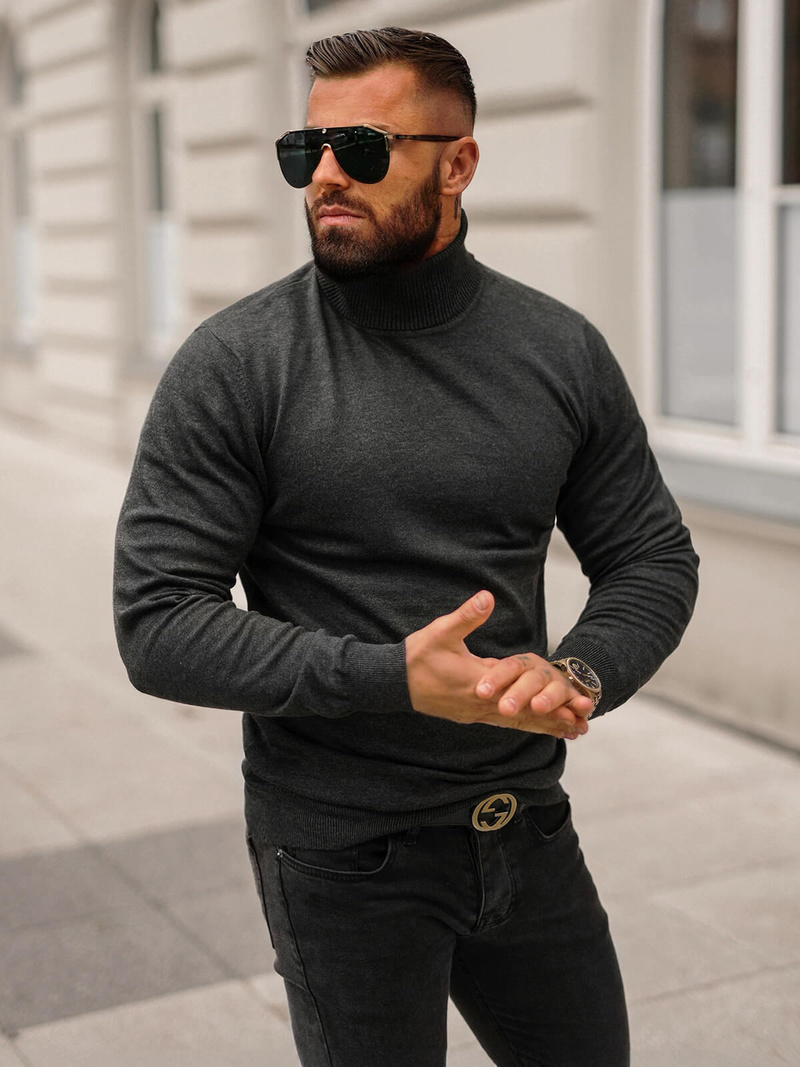 Sweter męski golf grafitowy OZONEE O/GM303