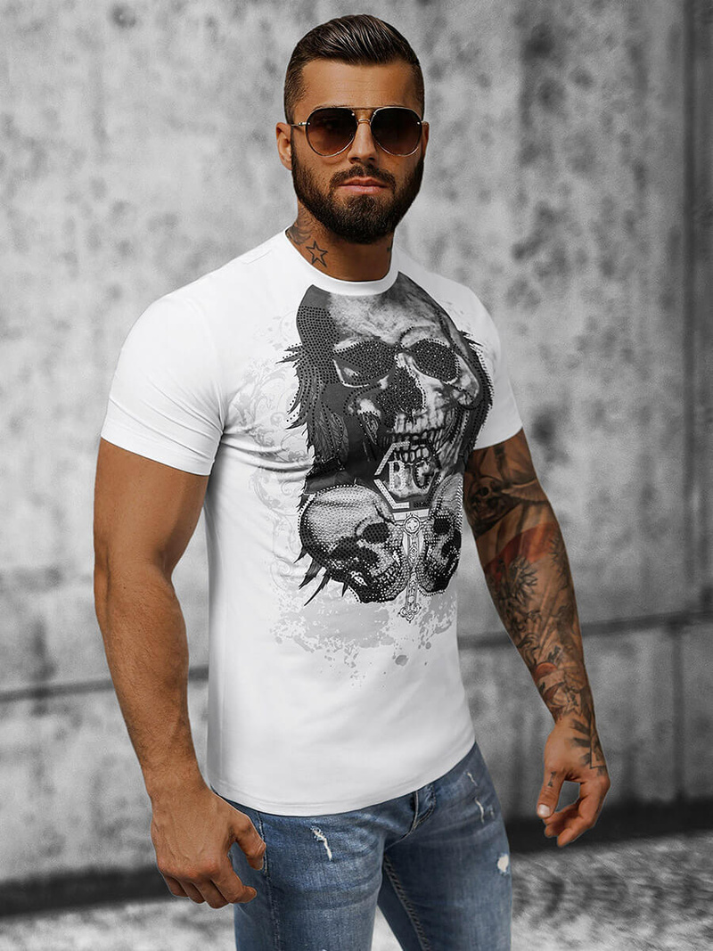 T-shirt męski slim fit biały OZONEE NB/MT3020