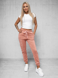 Spodnie dresowe damskie welurowe pudrowe OZONEE O/390177M
