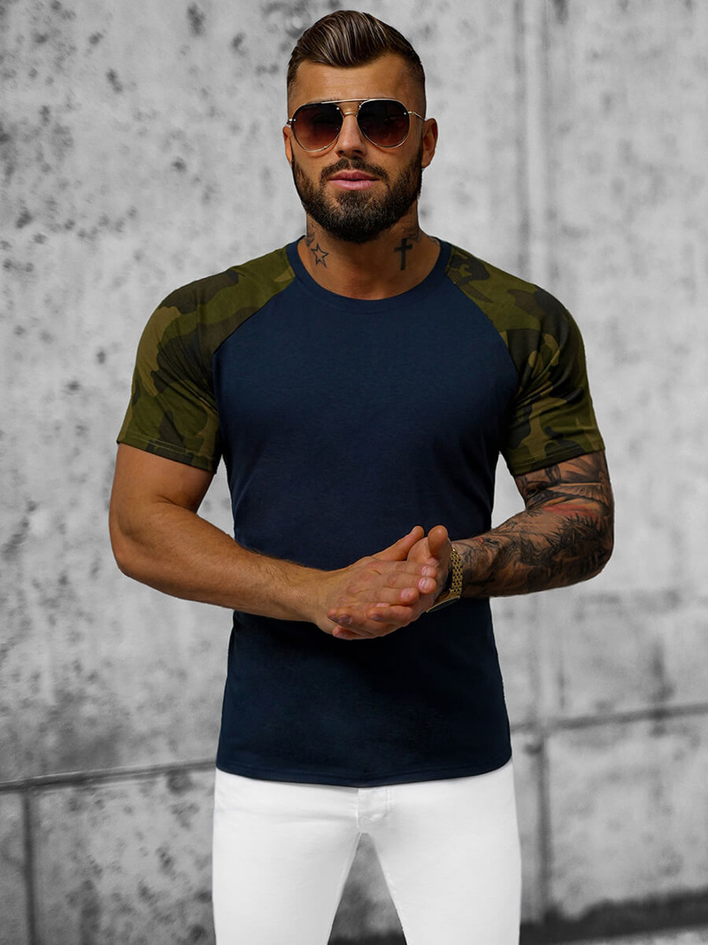 T-shirt męski granatowy-moro OZONEE JS/8T82/7Z