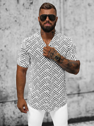 Koszula męska z krótkim rękawem biało-czarna OZONEE E/1400/225Z