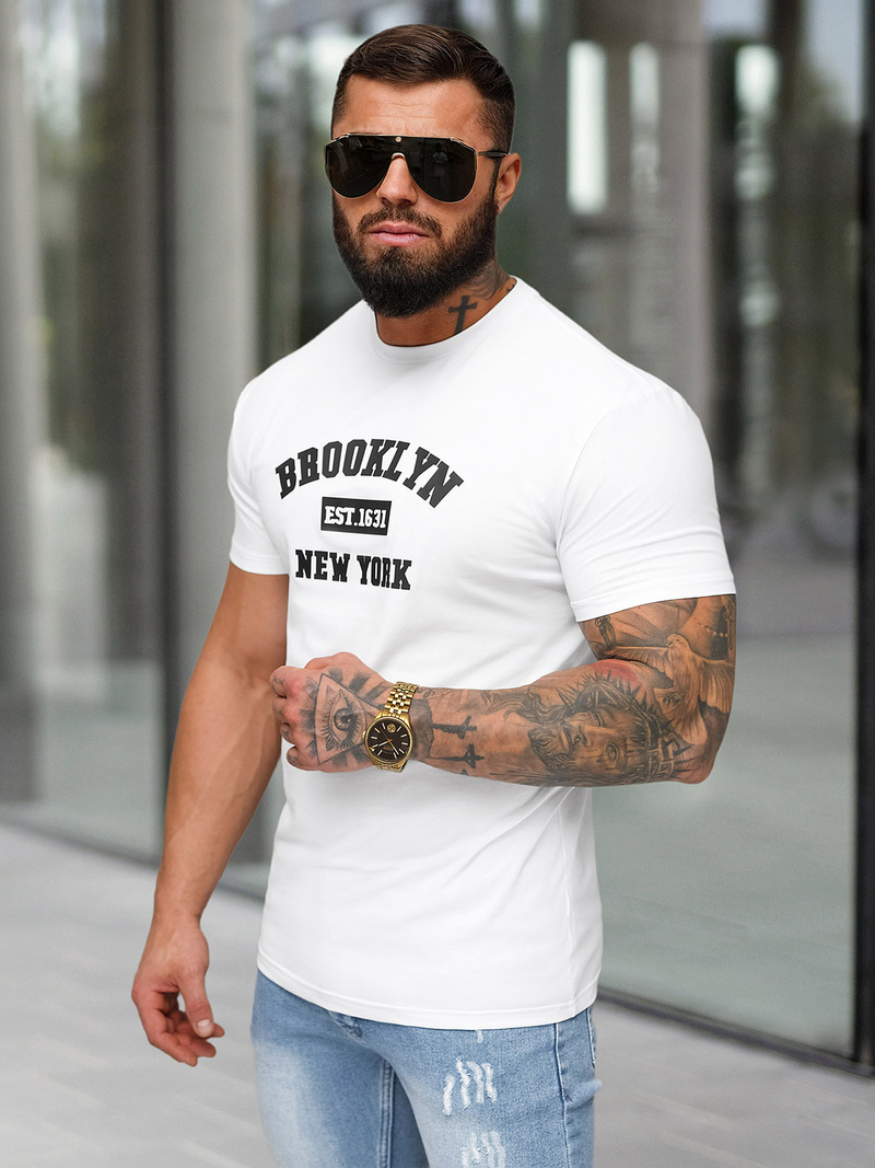 T-shirt męski slim fit biały OZONEE NB/MT3134