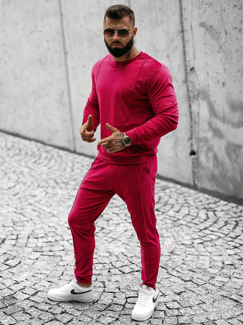 Komplet dresowy męski welurowy bordowy OZONEE O/12129