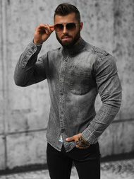 Koszula męska jeansowa ze stójką szara OZONEE NB/MC713G