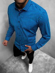 Koszula męska w kratę niebieska OZONEE O/3011/18