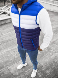 Kamizelka męska pikowana z kapturem granatowo-niebieska OZONEE JS/M13075/215Z