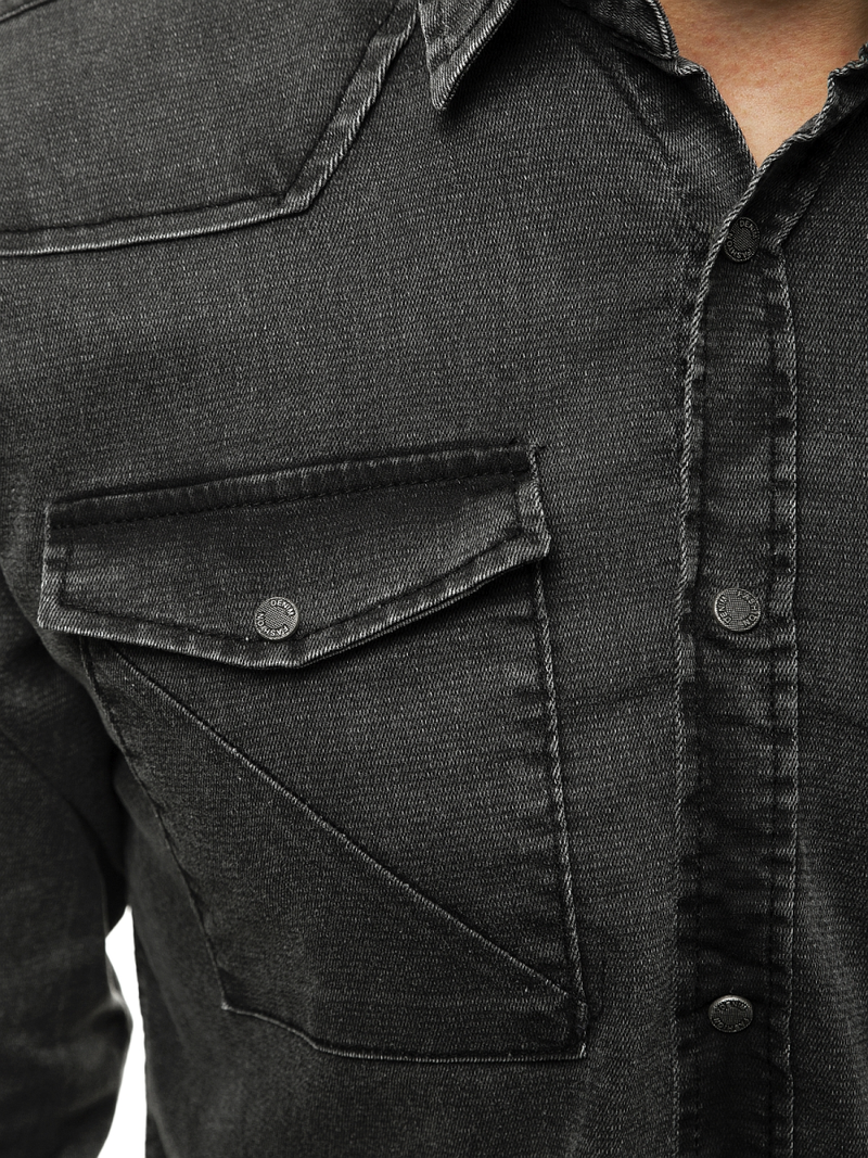 Koszula męska jeansowa czarna OZONEE O/3444