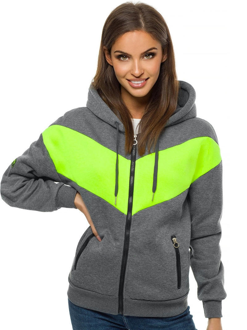 Bluza z kapturem damska grafitowo-zielona OZONEE JS/B26039