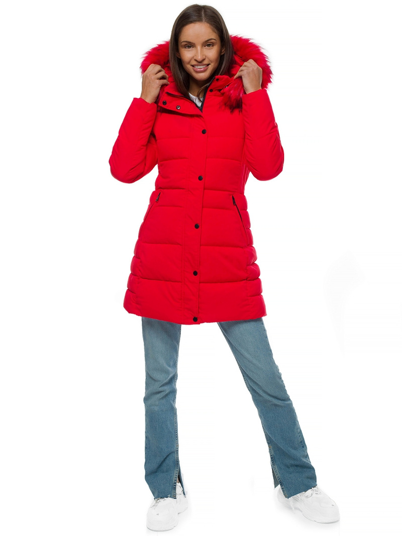 Kurtka zimowa damska parka z futerkiem czerwona OZONEE O/M202/4