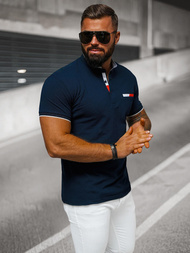 Koszulka męska polo ze stójka granatowa OZONEE O/DA711