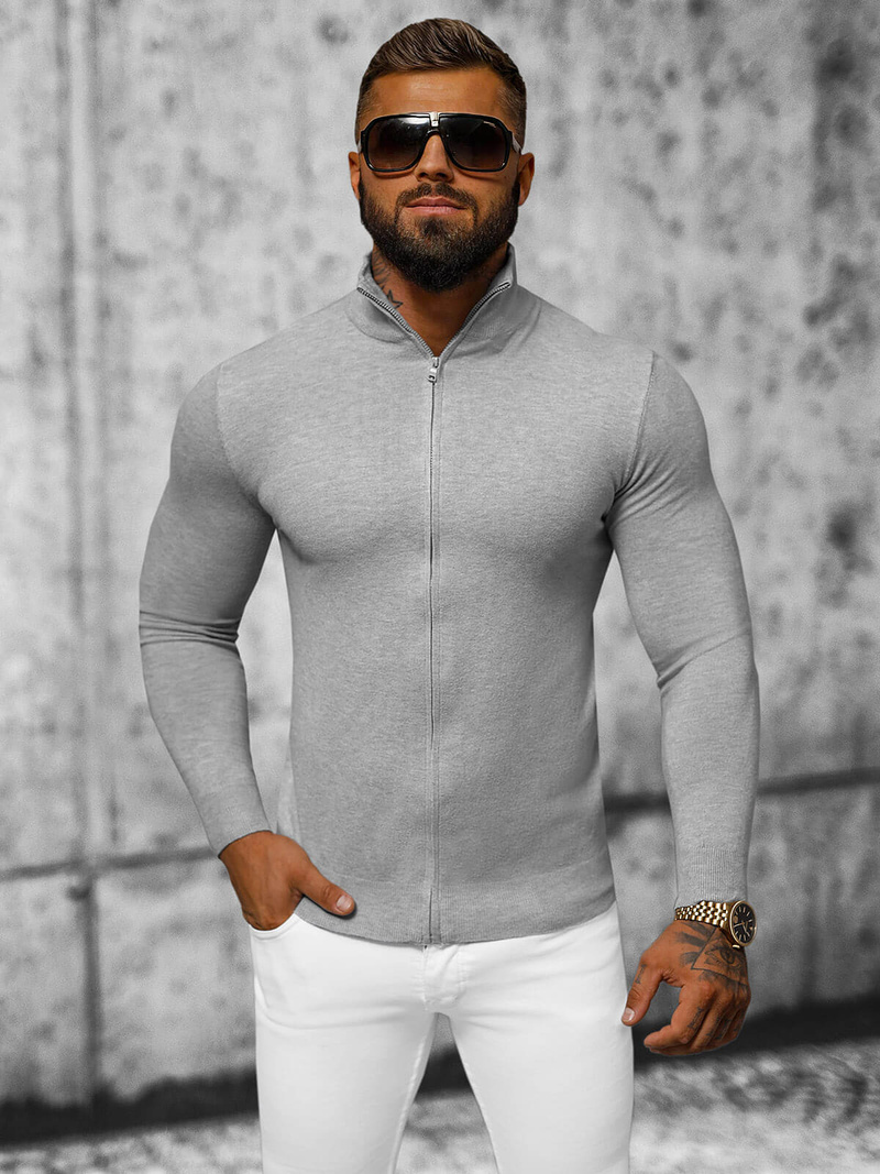 Sweter męski rozpinany szary OZONEE NB/MM6004/2Z