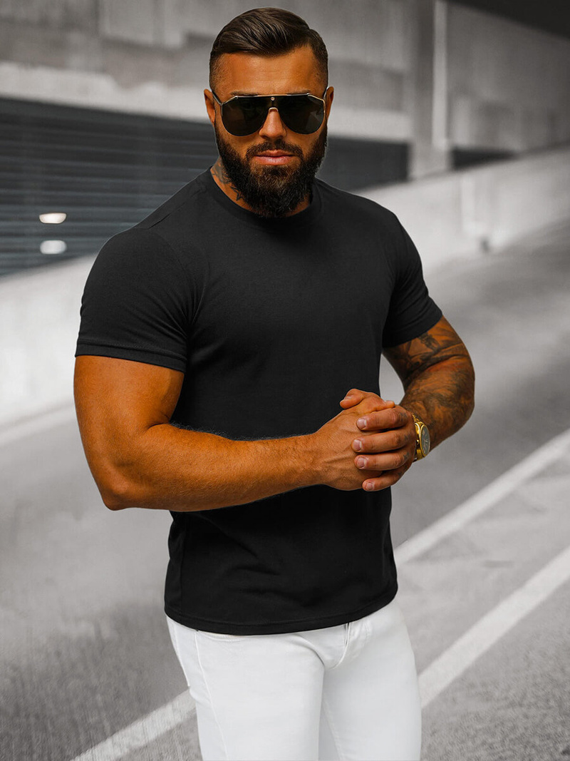 T-shirt męski bez nadruku czarny OZONEE JS/712005Z