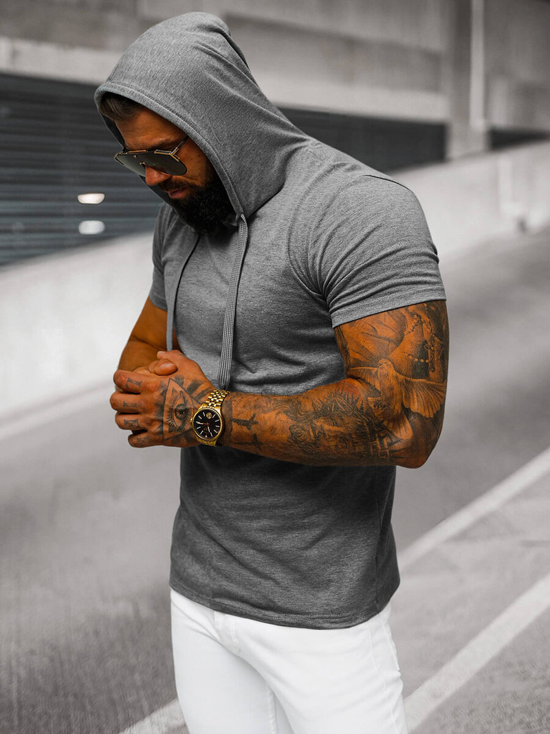 T-shirt męski z kapturem grafitowy OZONEE JS/8T89/5