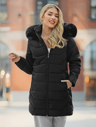Kurtka zimowa damska długa z futerkiem czarna OZONEE JS/16M9121/392Z