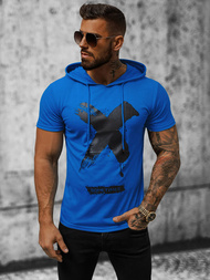 T-shirt męski z kapturem niebieski OZONEE JS/8T203