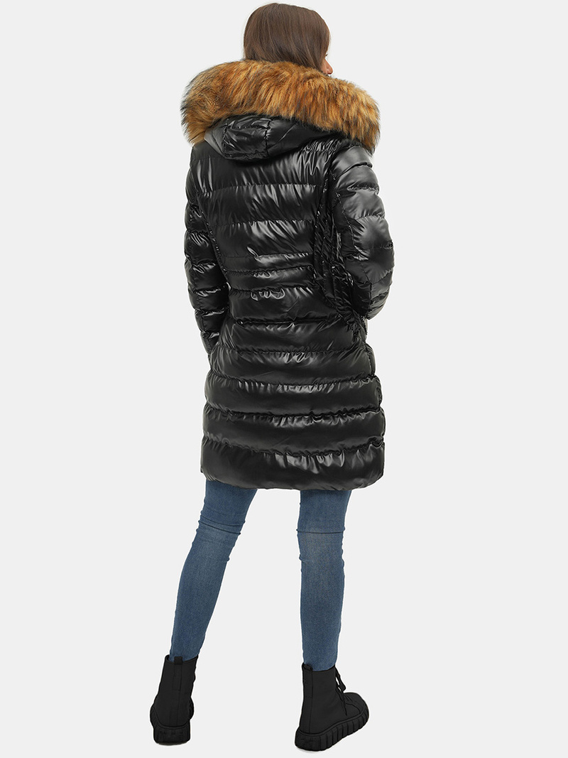 Kurtka zimowa damska z futerkiem czarno-brązowa OZONEE JS/M777/392B