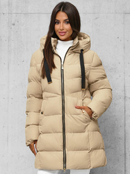 Kurtka zimowa damska długa pikowana beżowa OZONEE JS/5M3231/62