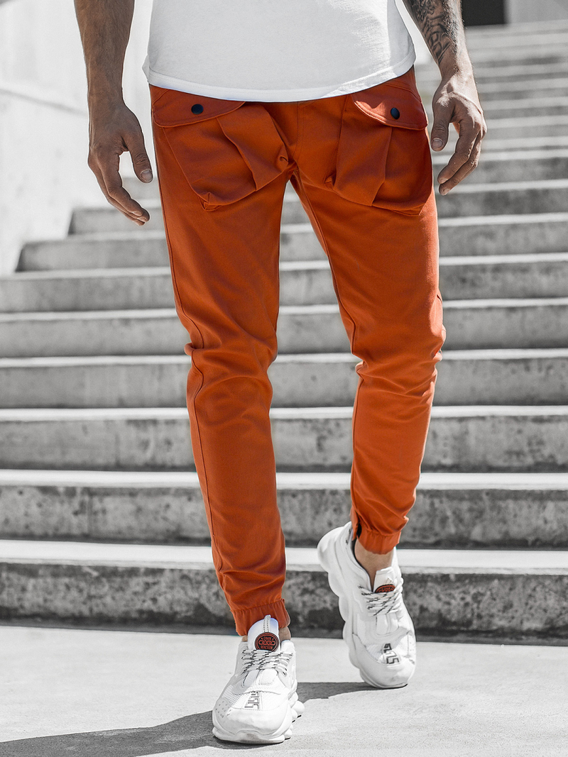 Spodnie męskie chino joggery ciemny-camel OZONEE G/11144