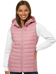 Kamizelka damska pikowana z kapturem pudrowa OZONEE JS/M23039/354