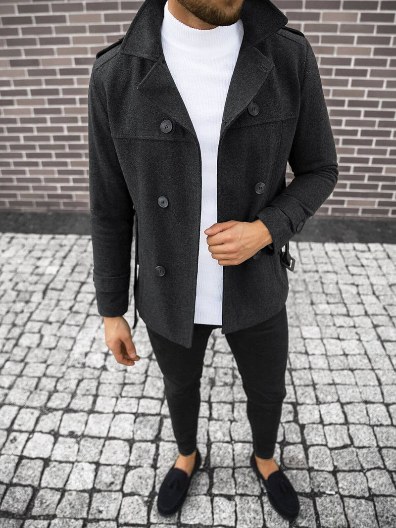 Płaszcz męski z pagonami antracytowy OZONEE O/5627