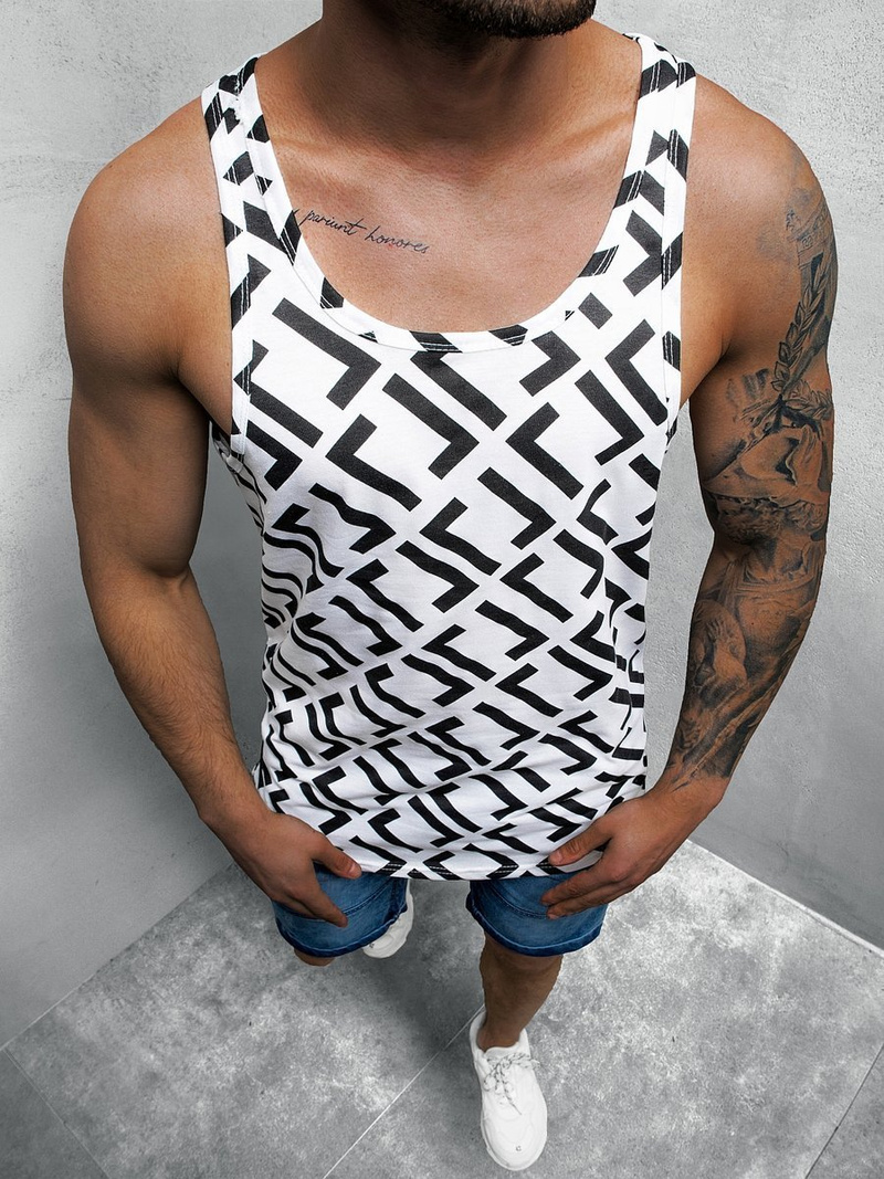 Koszulka bez rękawów męska z nadrukiem biało-czarna OZONEE O/BL108