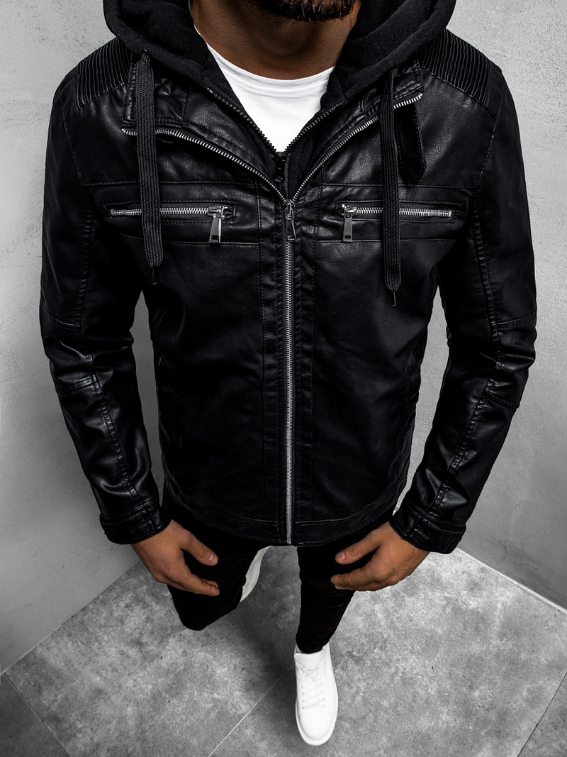 Kurtka skórzana męska czarna OZONEE JB/JP1171Z