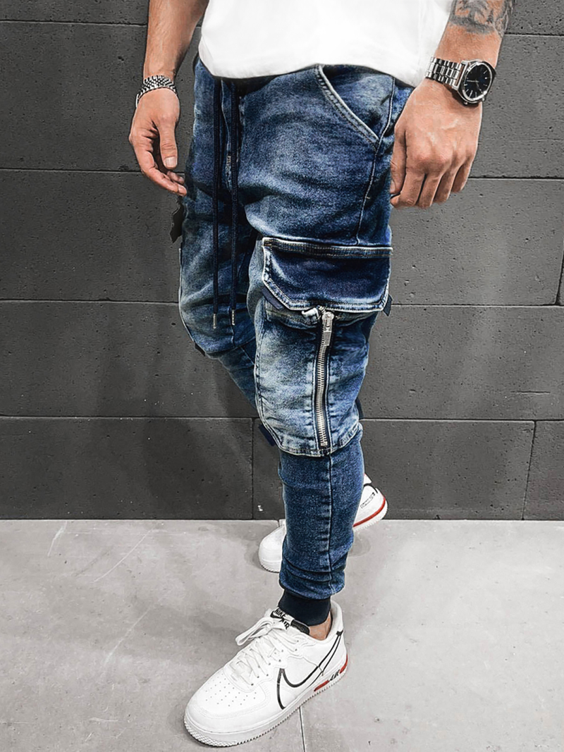 Spodnie jeansowe joggery męskie niebieskie OZONEE O/B5787