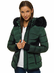Kurtka zimowa damska z futerkiem ciemnozielona OZONEE O/DK066/38