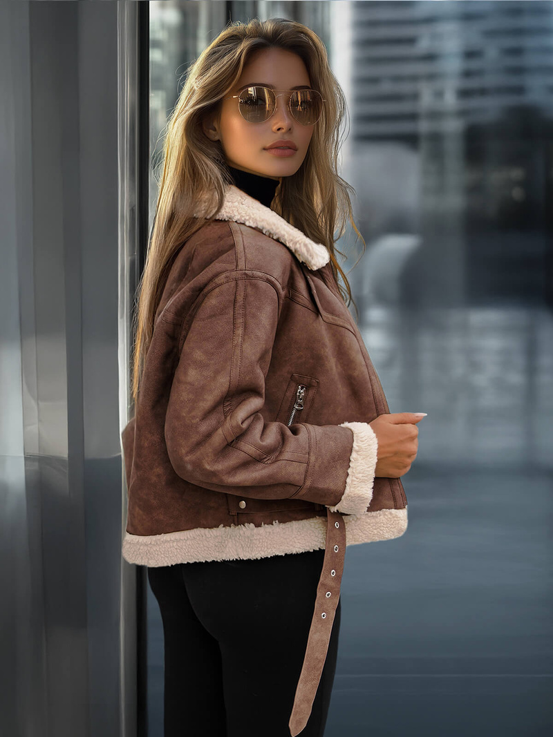 Жіноча шкіряна kуртка kоричнева OZONEE O/81331Z