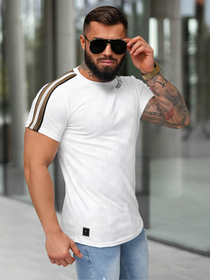 T-shirt męski slim fit biały OZONEE O/QS11621